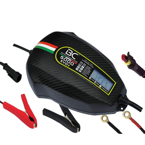 BC 5000 EVO+ CARBON, 5 Amp/ 1 Amp, Caricabatteria e Mantenitore Digitale/LCD, Tester di Batteria e Alternatore per tutte le batterie Auto (es. Start&Stop) e Moto