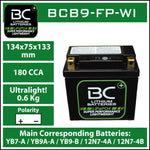 BC Lithium Batteries BCB9-FP-WI Batteria Moto al Litio LiFePO4, 0,6 kg, 12V, HJB9-FP-SWI / YB7-A / YB9A-A / YB9-B / 12N7-4A / 12N7-4B / 12N9-4B-1 / HVT-9