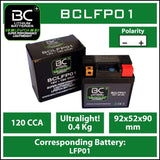 BC Lithium Batteries BCLFP01 Batteria Moto Litio LiFePO4, 0,4 kg, 12V, LFP01 - BC Battery Controller