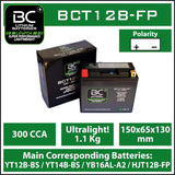 BC Lithium Batteries BCT12B-FP Batteria Moto Litio LiFePO4, 1,1 kg, 12V, YT12B-BS / YT14B-BS / YB16AL-A2 - BC Battery Controller