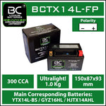 BC Lithium Batteries BCTX14L-FP Batteria Moto Litio LiFePO4, 1 kg, 12V, YTX14L-BS / GYZ16HL - BC Battery Controller