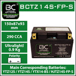 BC Lithium Batteries BCTZ14S-FP Batteria Moto al Litio LiFePO4, 0,9 kg, 12V, HJTZ14S-FP-S / YTZ12S / YTZ14S / YTX14H-BS / KMX14-BS / YTX14-BS / HVT-8