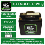 BC Lithium BCTX30-FP-WIQ Batteria Moto al Litio LiFePO4, 1,9 kg, 12V, HJTX30-FP / YIX30L-BS - BC Battery Controller